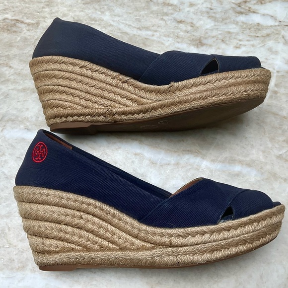 Tory Burch Filipa Navy canvas wedge espadrills, size 8/9 (see details) - Picture 2 of 9